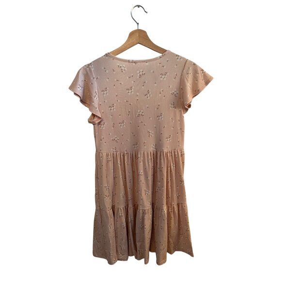Jessica Simpson Pink Floral Tiered Mini Dress Women's Size L Ruffle Flutter Slee - Picture 4 of 4